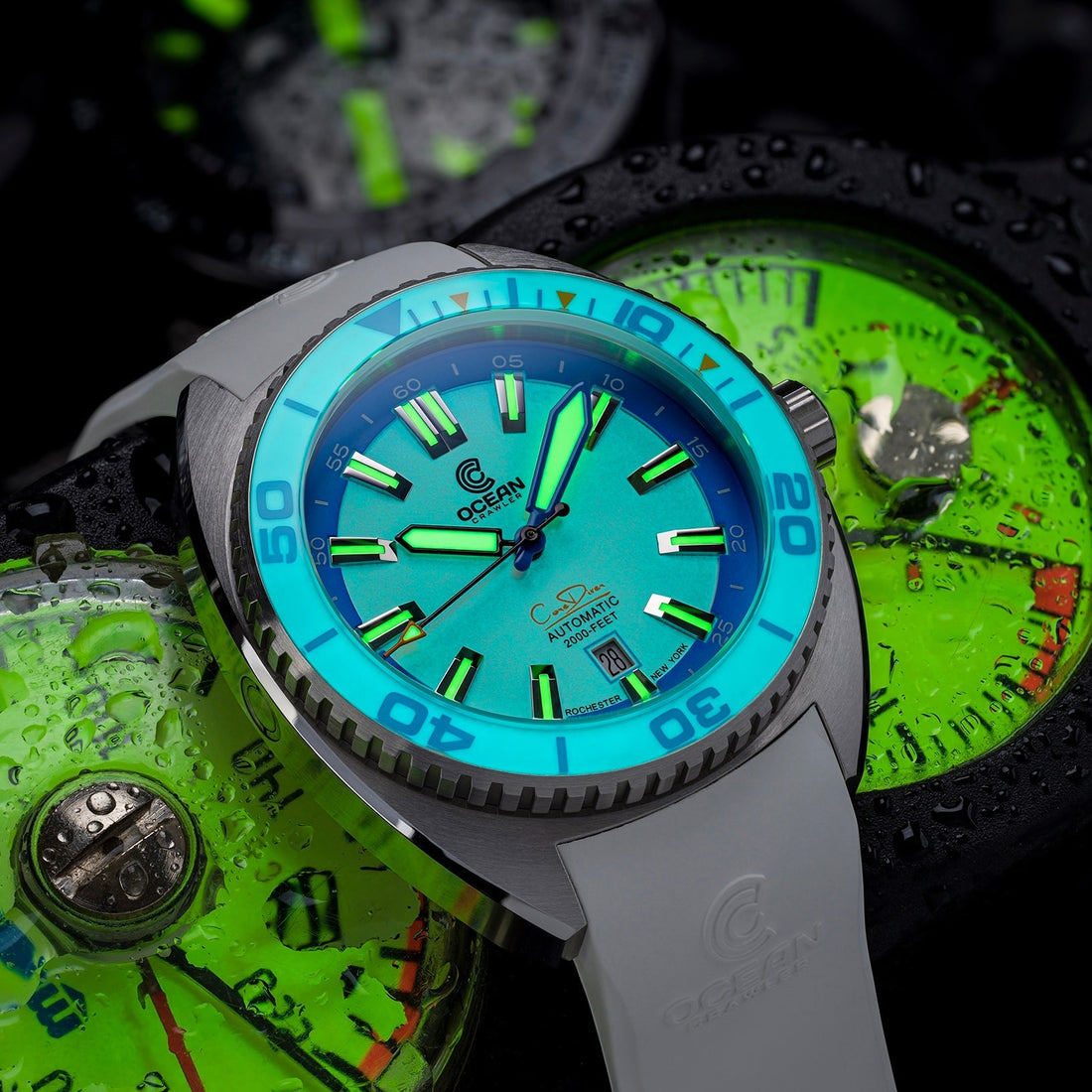 Ocean Crawler Core Diver Springtime Full Lume Blue (2 Straps Included)